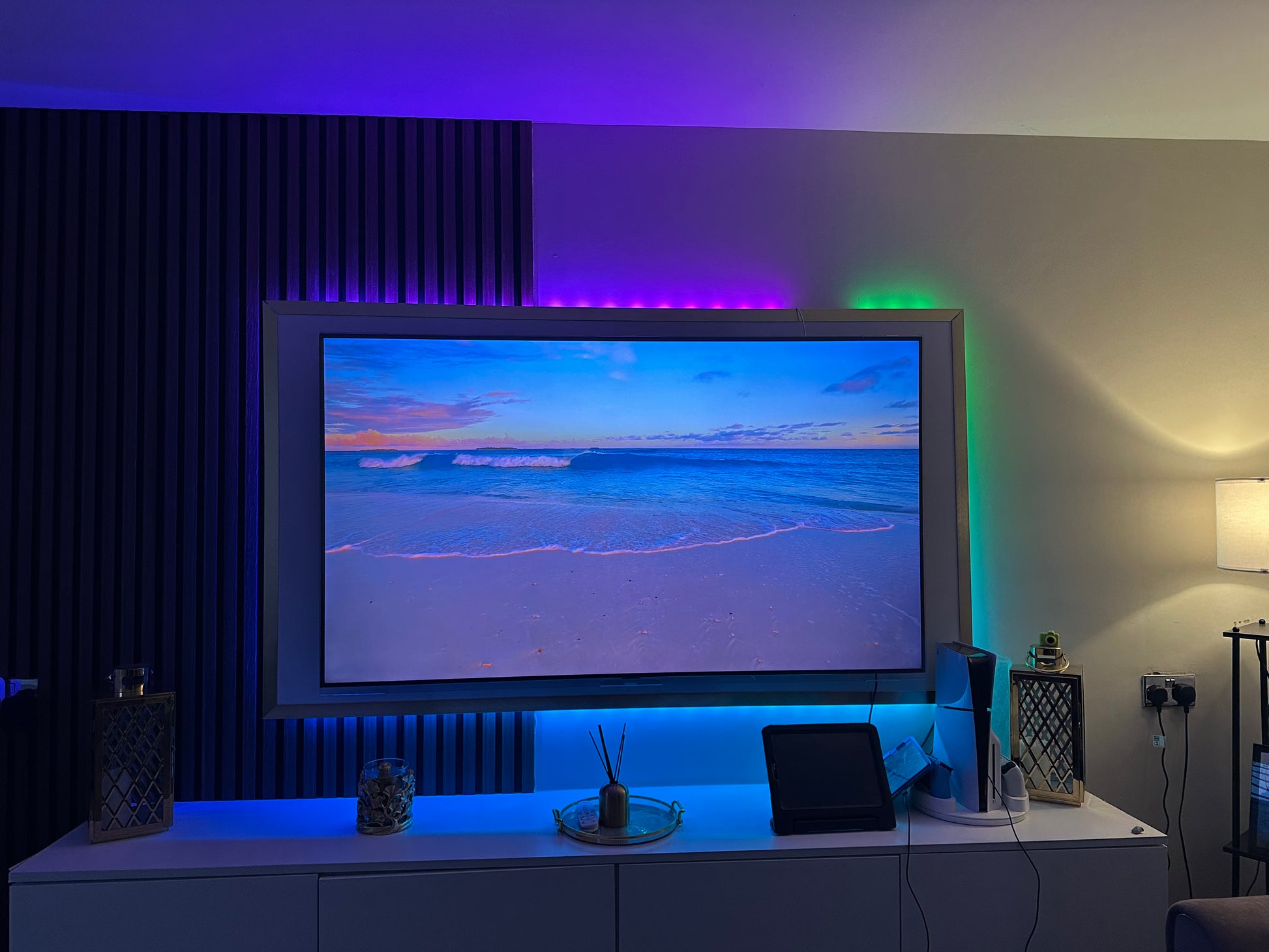 Lumara TV screen protector lifestyle shot with ambient lighting