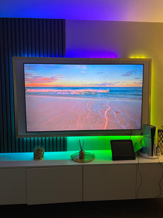 Lumara clear TV screen protector fitted on TV, screen on